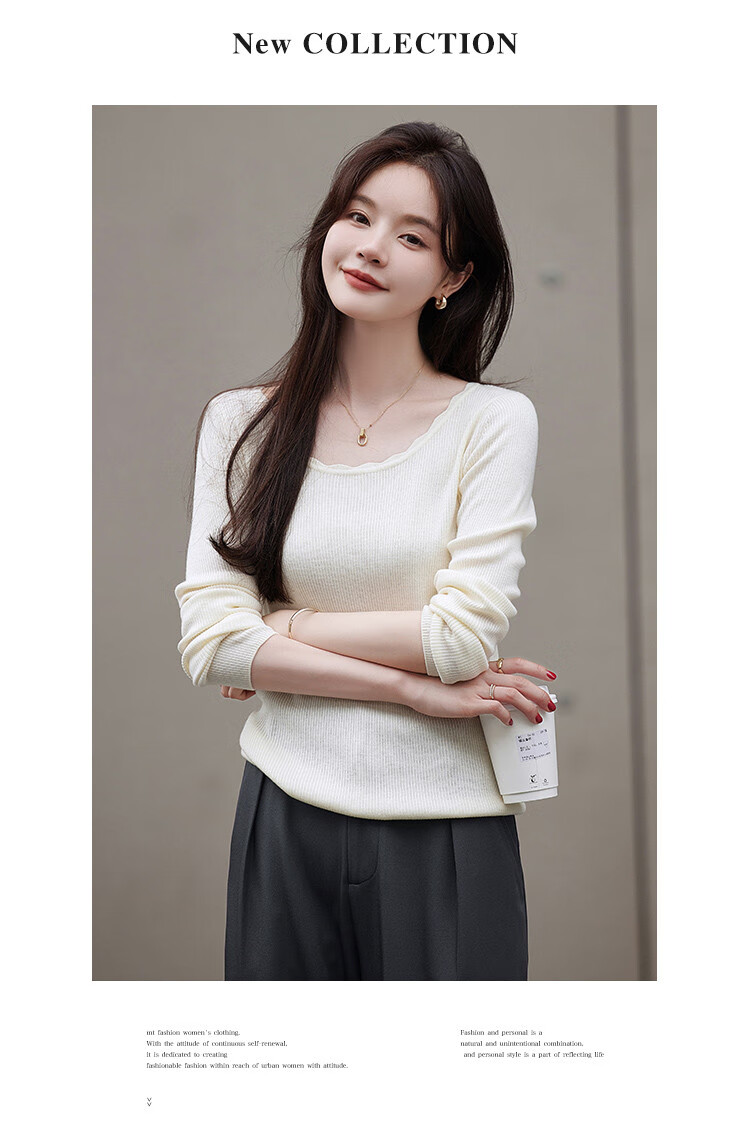 Mt [Simple Wavy Edge] Autumn Fashion Classic Simple Comfortable Pullover Long-Sleeve Knit Sweater for Women, White, M 3