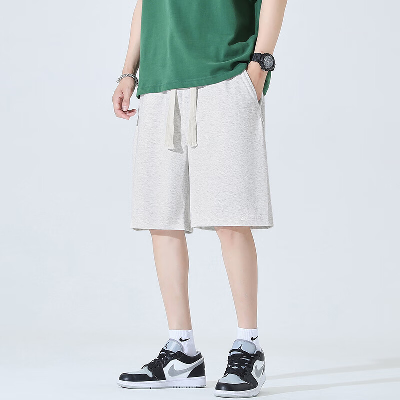 Homlean American-Style Trendy Basketball Shorts for Men, Summer West Coast Casual Comfortable Breathable Knee-Length Shorts LS33 Beige Gray M