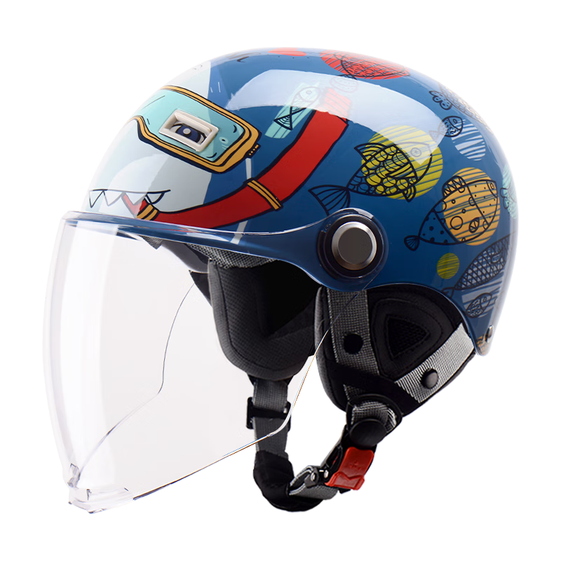 YEMA 3C Certified 238S Children's Helmet for Girls And Boys, Summer And All-Season Use, Baby Electric Motorcycle Half Helmet, Kids Electric Scooter Safety Helmet, Blue with Clear Long Visor