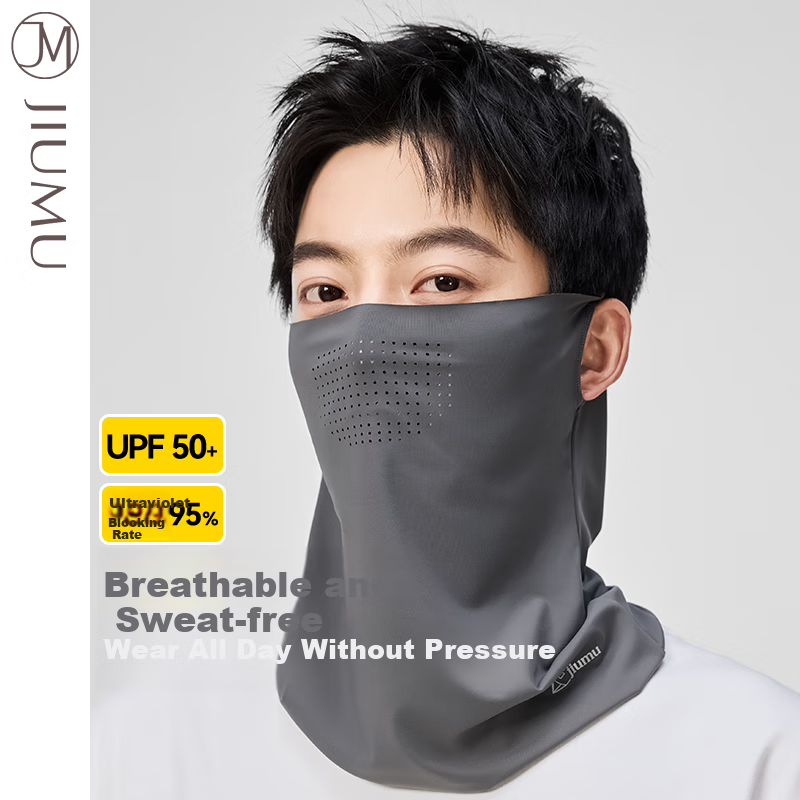 JIUMU Ice Silk Sun Protection Face Mask for Men, Cycling Summer UV Protection Sunshade Neck Guard Full-Face Breathable Sunscreen Face Mask