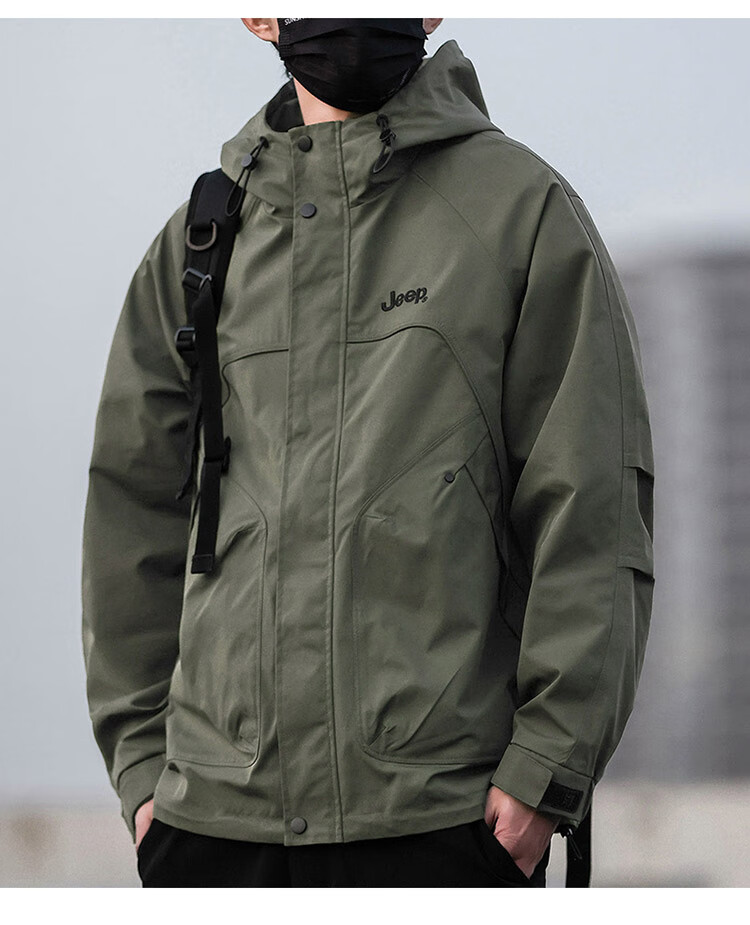 JEEP Men's Jacket, Spring And Autumn Windbreaker, Loose-Fitting Trendy Workwear Clothing for Men, Army Green, 3XL 3