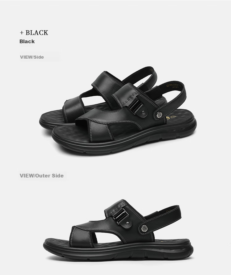 Goldlion Men's Shoes, Urban Casual Breathable Sandals, Two-Way Wear Lightweight Leather Shoes, Beach Shoes, 59622032701A, Black, Size 40 8