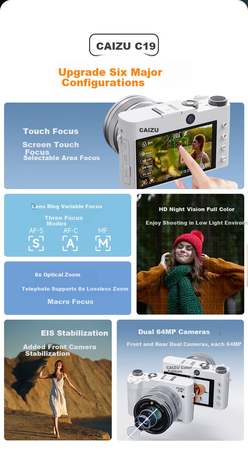 CAIZU Dual-Lens True 8x Optical Zoom Digital Camera, Photography And Travel-Specific Mirrorless Camera, Domestic Hisilicon Chip Lens, Variable Focus Camera, Birthday And Holiday Gift 2