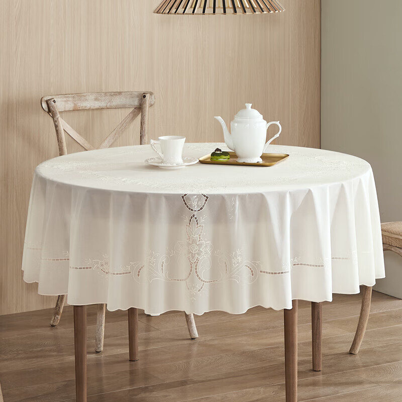 HOUSEWARE Round Waterproof, Oil-Proof, Scald-Proof PVC Tablecloth for Hotel Large Round Tables, Table Cover, Xueli, 180cm Diameter
