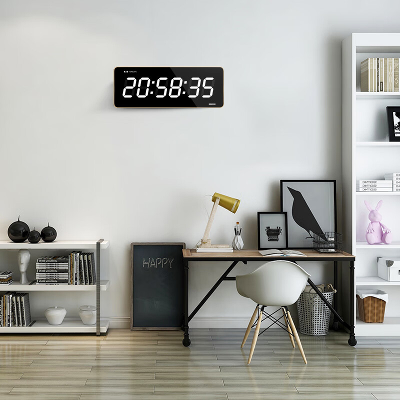 HoTai Creative Digital Wall Clock, Home Living Room Timepiece, Smart Light-Sensitive Calendar, Digital Perpetual Calendar, 2158 Hours Minutes Seconds - White