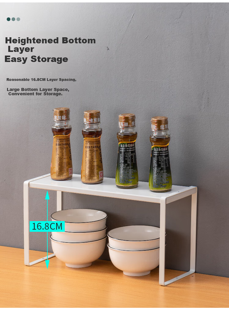 Ourunzhe Kitchen Storage Rack, Extendable Shelf 34-60cm, Cabinet Organizer, Stackable, Small Size in Off-White Color 8