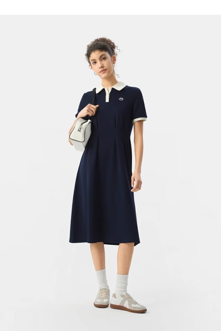 GAP Women's Classic Embroidered Logo Waist-Drawstring Color-Block Collar Short Sleeve Dress 765627 19