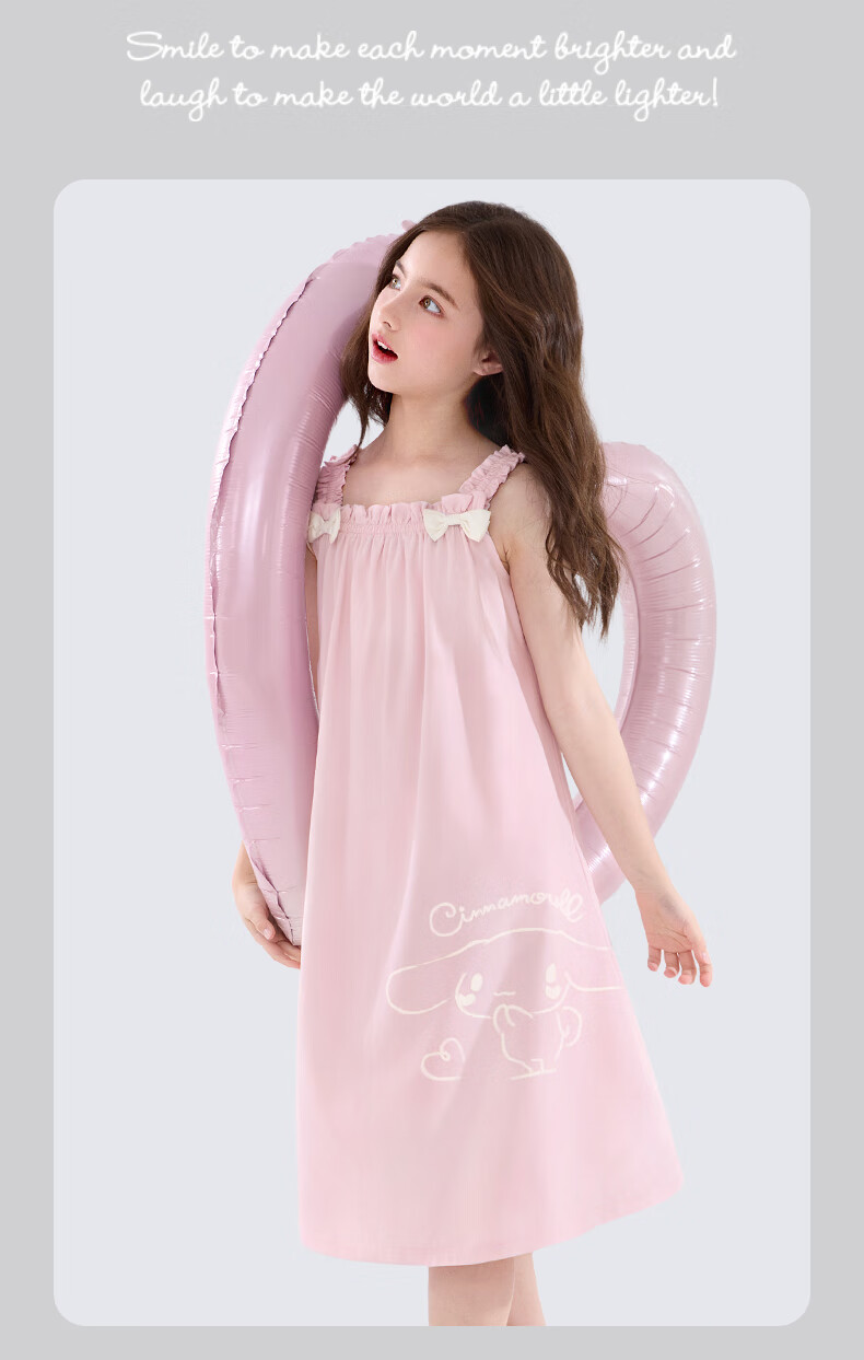 Hello Kitty Girls' Nightgown, Summer Children's Spaghetti Strap Sleepwear, Stylish Princess Dress, for Older Children, Home Wear, G083, Misty Blue, Size 170 9