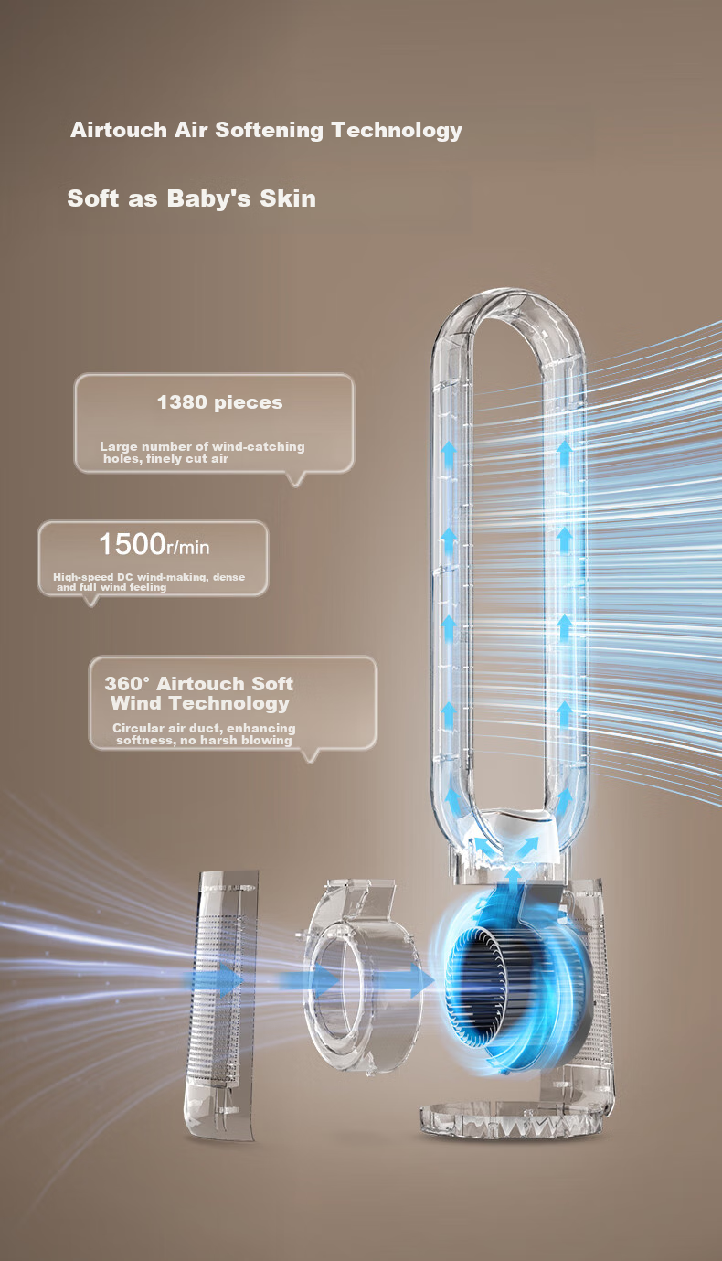 AIRMATE Bladeless Soft Wind Tower Fan with Extended Large Air Outlet, Natural Wind Electric Fan for Home Desktop Air Circulation, Small Oscillating Bladeless Fan, Quiet Floor Fan with Timer X17 6