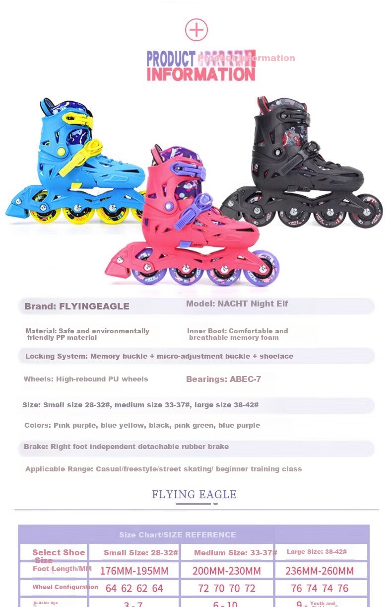 Feiying Roller Skates for Children, Girls And Boys, Beginner Inline Skates, Professional Lock-Wheel Flat Roller Skates, Inline Skating Shoes, Ice Skates 2