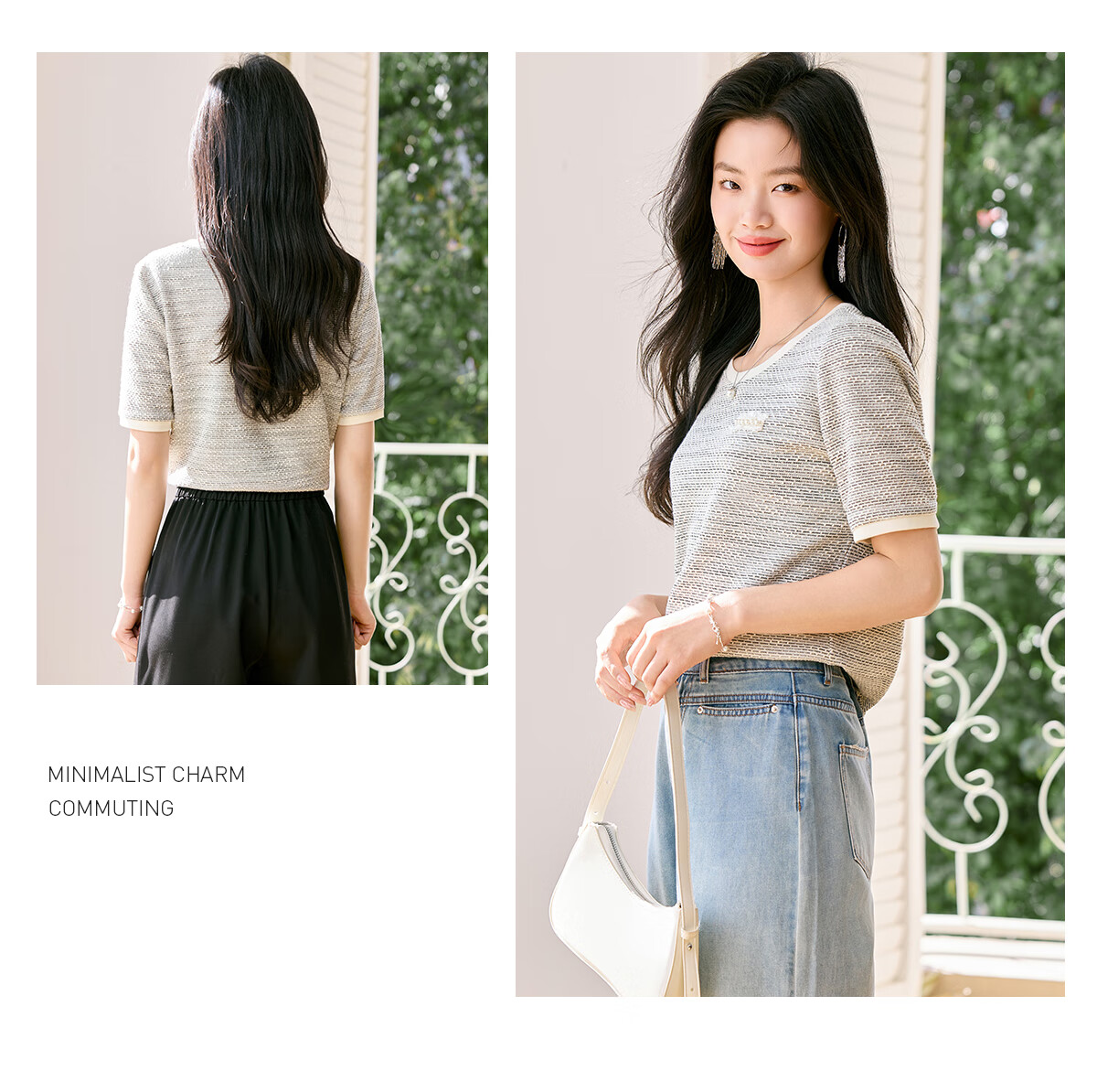 Taxiang Long-Sleeve T-Shirt for Women, Round Neck, Chanel-Style, Regular Shoulder Top, Versatile Design Long-Sleeve Base Shirt, Women's T53T031 8