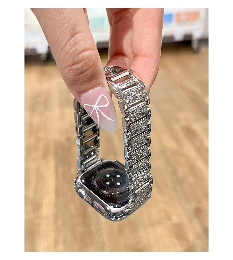 Biaodaige New Starry Sky Compatible with Apple Watch Band for Apple Watch S10/11, Full Diamond IWatch Summer Breathable Metal Women's Style with Silver Protective Case 42MM 11