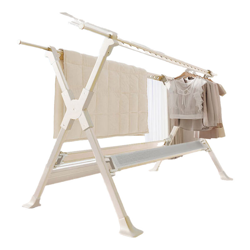 Baoyouni Foldable Clothes Drying Rack, Extendable Laundry Hanger for Home Balcony Bedroom, White