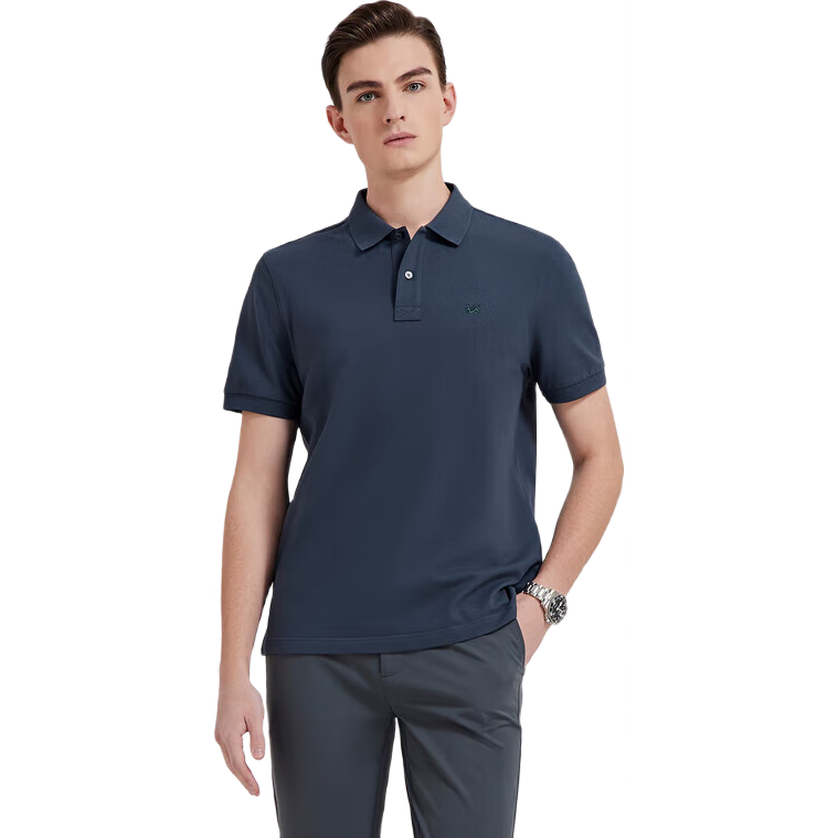 YOUNGOR [Breathable Moisture-Wicking Cotton] Lapel Flat-Backed Shape-Retaining Short-Sleeve POLO Shirt, Dark Green, 2XL