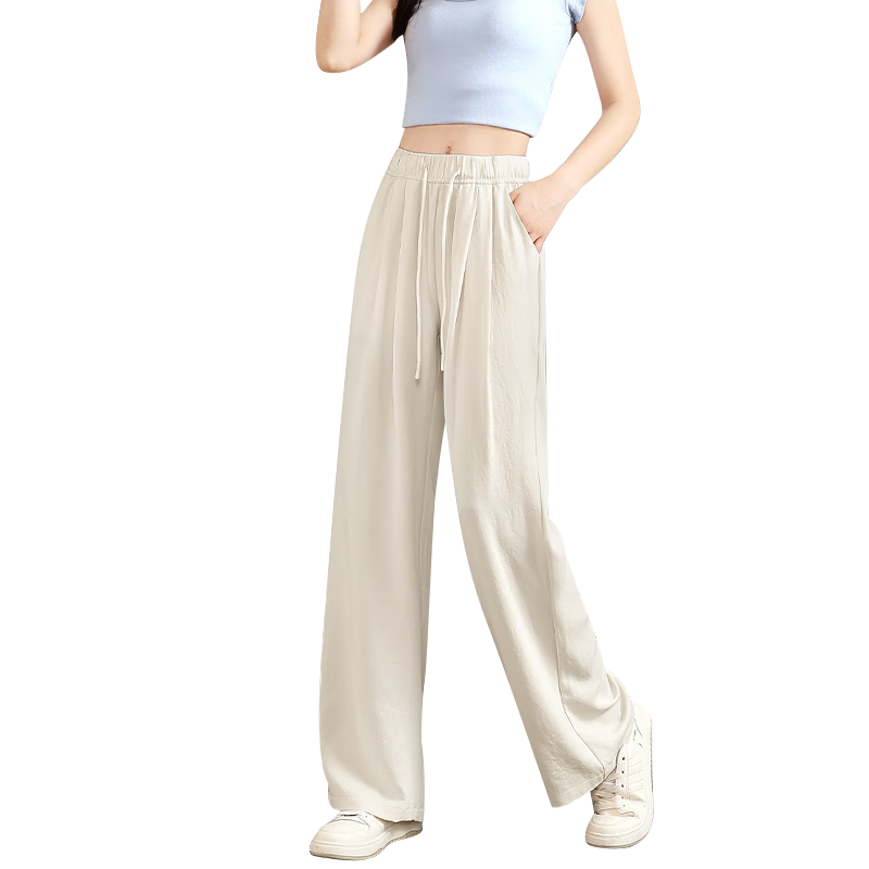 BOPRUIEY Thin Ice Silk Casual Pants for Women, Summer 2026 Trendiest Style, Breathable Draping Straight-Leg High-Waisted Wide-Leg Trousers