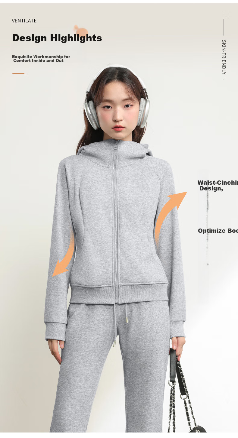 MJ STYLE Waist-Cinching Hooded Sweatshirt Jacket for Women, New Spring And Autumn 2026 Style, Petite Solid Color Slim-Fit Zip-Up Cardigan Top 4