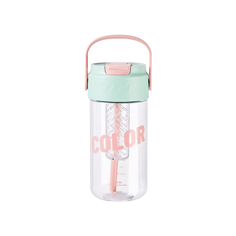 JIWUSENLIN Plastic Water Bottle for Women, Stylish Portable Straw Cup with Large Capacity And High Temperature Resistance, Plastic Cup with Tea Strainer, Green, 600ml