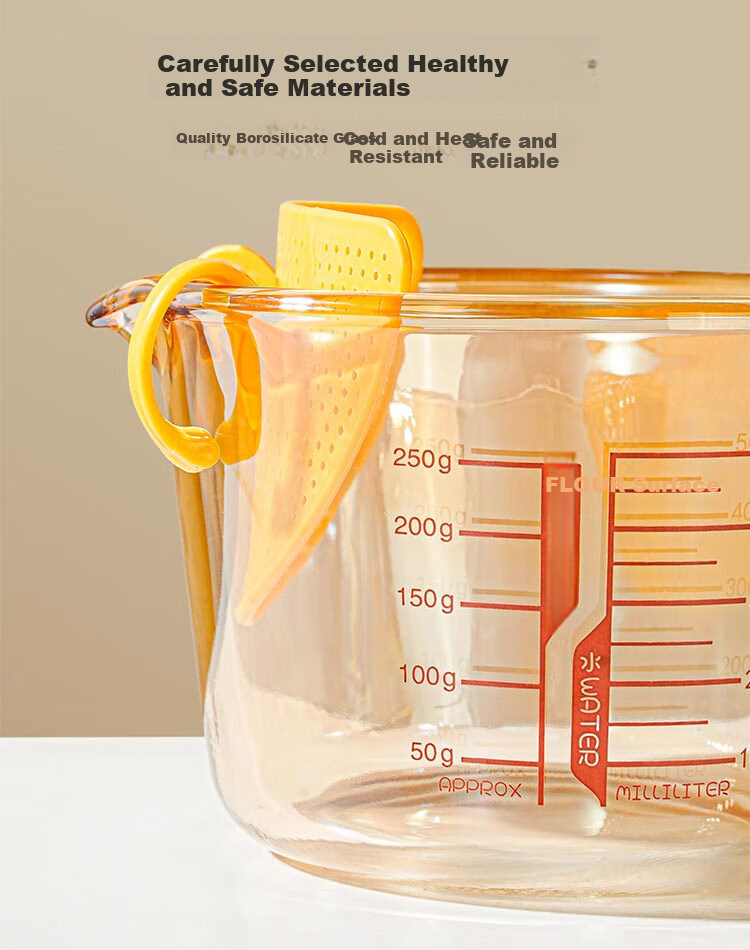 Mohuanchufang Glass Measuring Cup with Scale, Heat-Resistant Rice Washing Tool, Food-Grade Baking Filter, Egg Liquid Container, Home Breakfast Milk Cup 4
