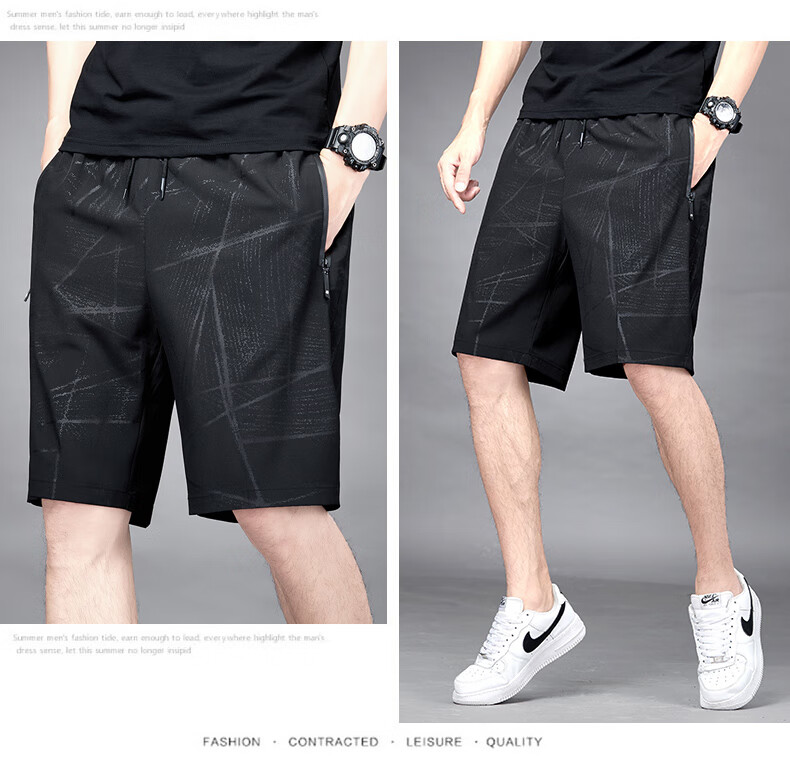 ROMON Men's Shorts, Summer Business Fashion Printed Loose-Fit Large Size Thin Quick-Dry Ice Silk Sports Casual Five-Point Pants 3