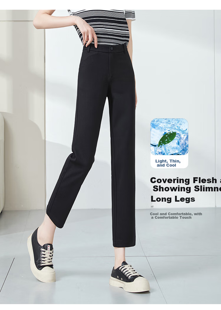 ESE-Y Nine-Tenths Black Straight-Leg Jogger Pants, Summer Casual Cigarette Pants, Black, Size 28 3