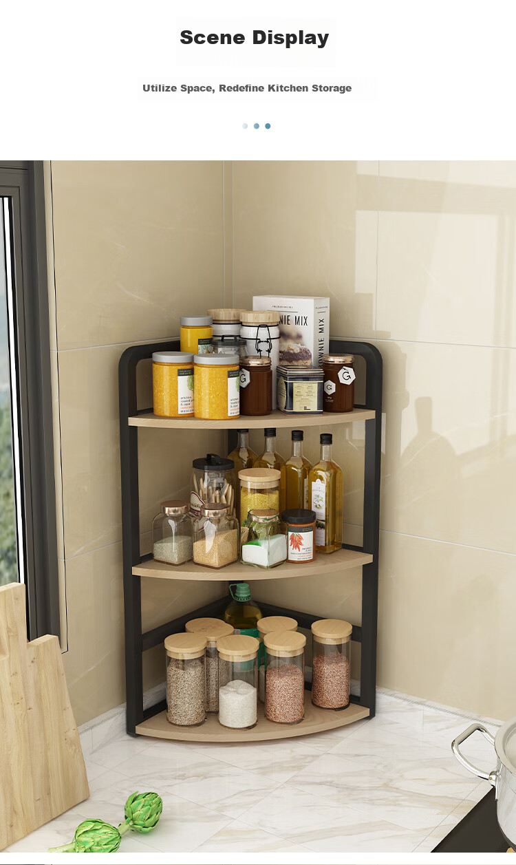 Shuaili Kitchen Countertop Storage Rack, Corner Three-Tier Organizer Shelf for Wall, Triangular Spice Rack for Miscellaneous Items And Cookware SL8415 11