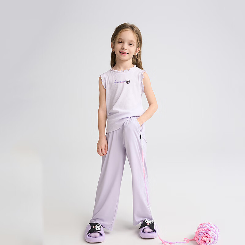 Aimer Kids Cool Sun Protection Class A High-Elastic Sports Pants for Boys And Girls, Wide-Leg Straight Trousers - Dawn Purple 140