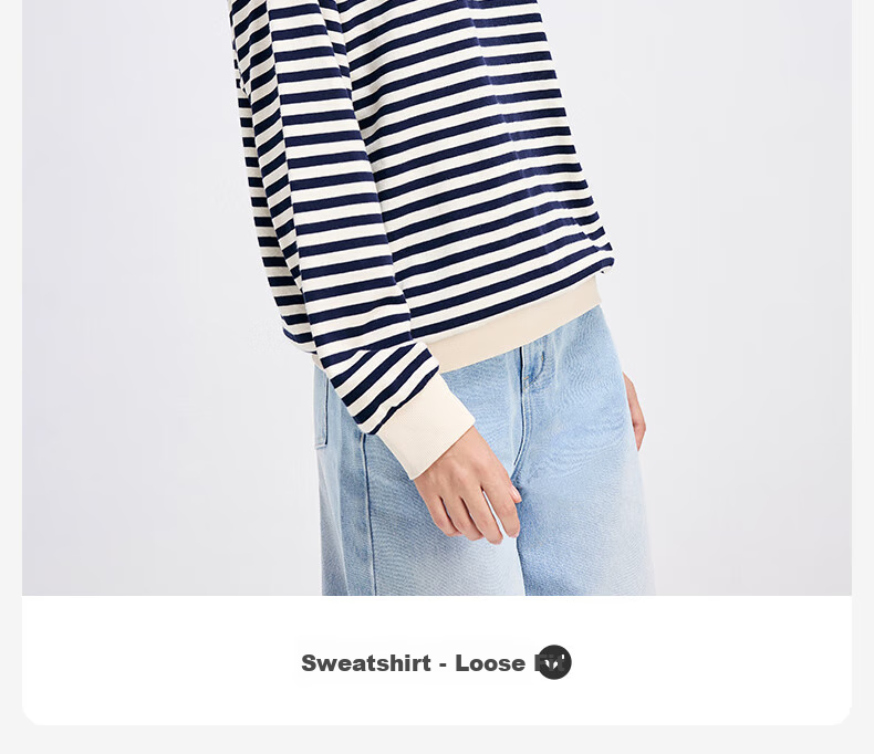 Navigare Women's All-Cotton Loose Long-Sleeve Sweatshirt, Striped Round Neck T-Shirt, 2315005501 9