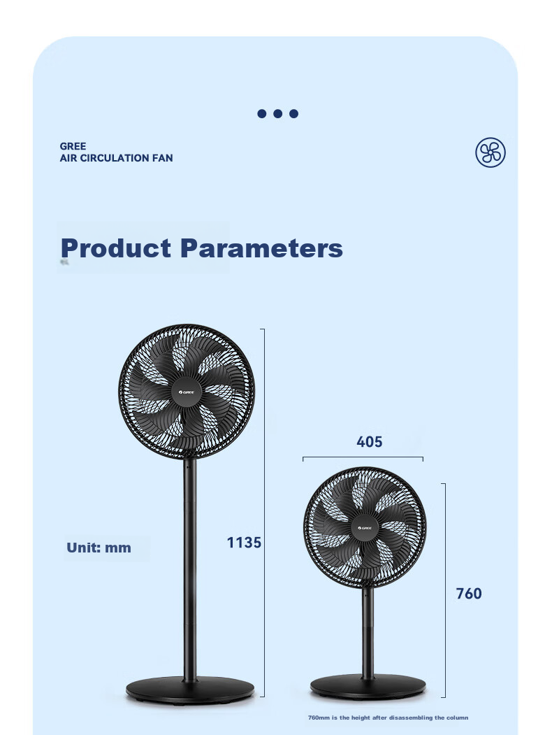GREE Electric Fan, Energy-Saving Floor Fan for Home Use, Large Air Volume Standing Fan for Students, Living Room And Dormitory, Mechanical Quiet Electric Fan FD-35X65h7 Black Upgraded Versio 16