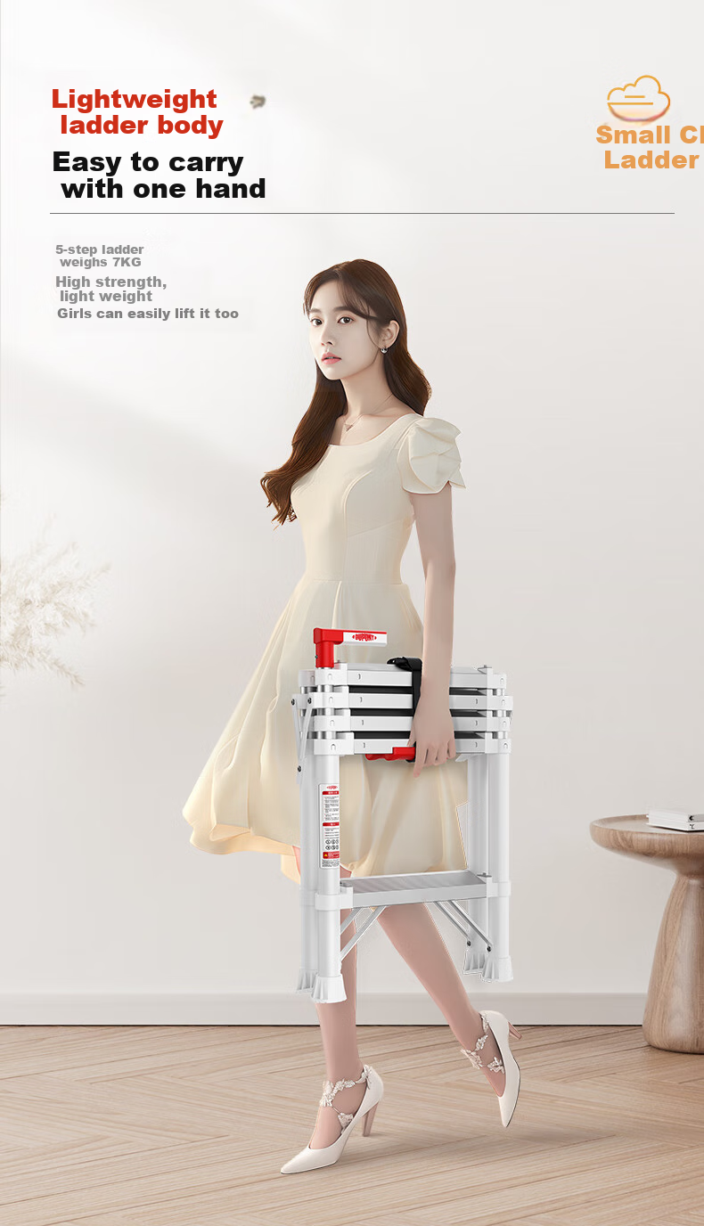 DU PONT [Naianxiaoyun Ladder] Folding A-Frame Ladder for Home Use, Indoor Telescopic Ladder, Multi-Functional Climbing Ladder, 5 Steps 24