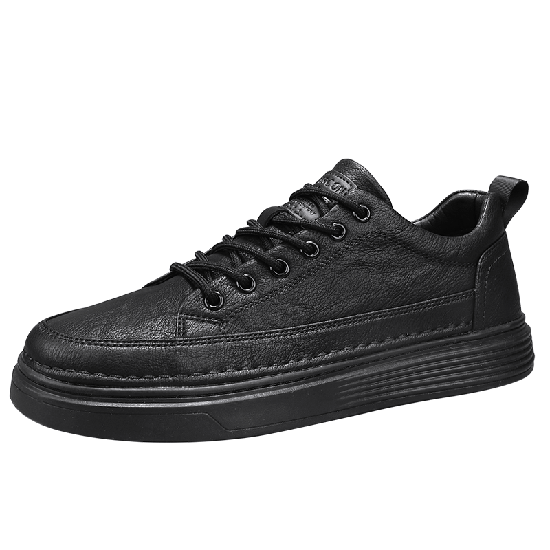 Yierkang Men's Casual Shoes, Leather Low-Top Sneakers, Flat Wear-Resistant Ultra-Light Versatile Shoes for Men, Onyx Black, Size 41
