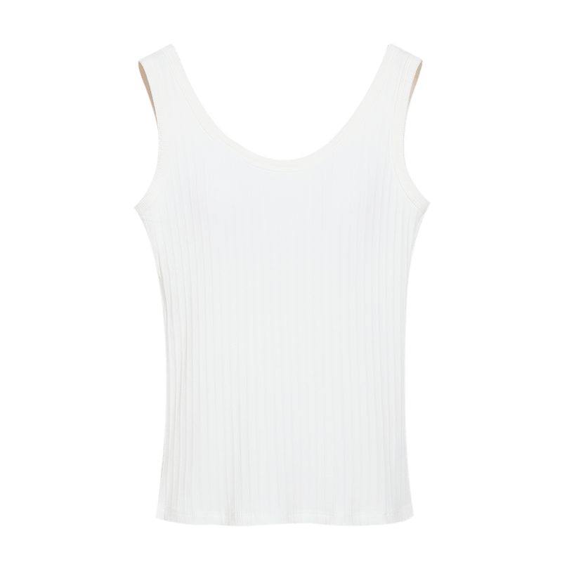 Hongdou Women's Soft Cotton Stretch Vertical Stripe Vest with Chest Pad, Simple and Wearable Outerwear Tank Top