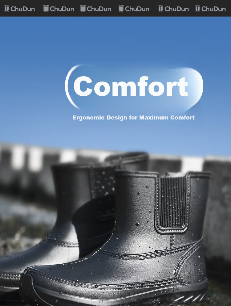 Chudun Non-Slip Shoes, Snow Boots, Rain Boots, Waterproof, Non-Slip, Oil-Resistant, EVA Water Shoes, Work Shoes, Black, Size 39/40 10