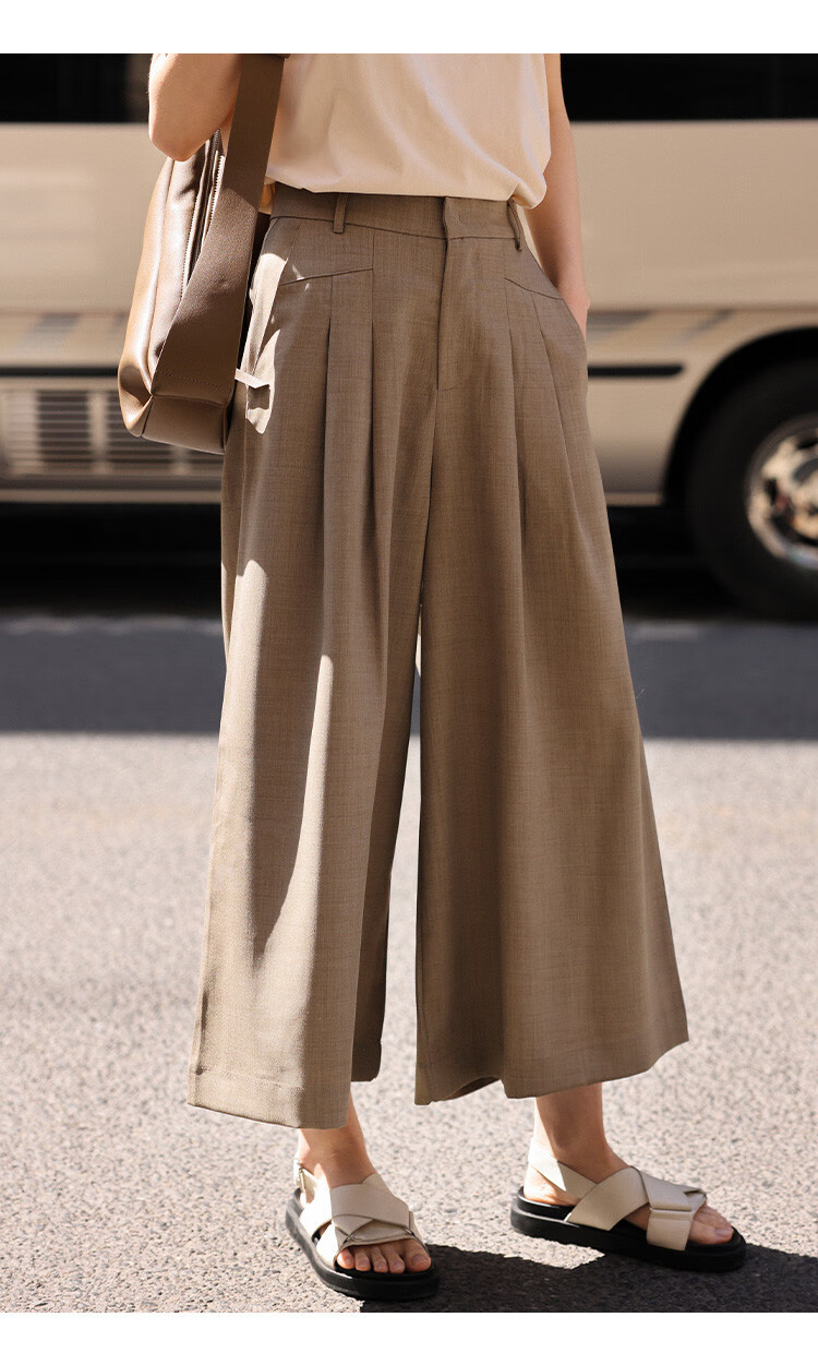Dme [Pleated Skirt Pants], Summer Casual, Hidden Button, Flat Waist, Pleated Decorative Skirt Pants for Wome 7