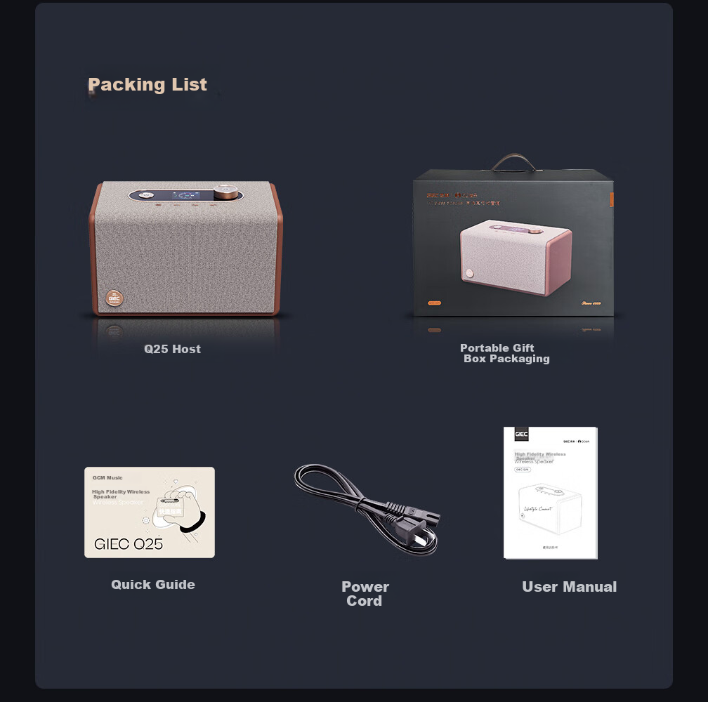 GIEC Q25 Speaker, WiFi Wireless Bluetooth, HiFi Audio System, Living Room Home Desktop Speaker, Combinable Home Theater, Multi-Room Connectivity, Lossless Sound Quality Premium Speaker 24