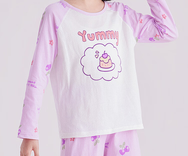 DEESHA Girls' Antibacterial Pure Cotton Pajamas, Mesh Breathable Raglan Sleeve Undershirt, Air Conditioning Wear for Older Children, Home Wear 610 1