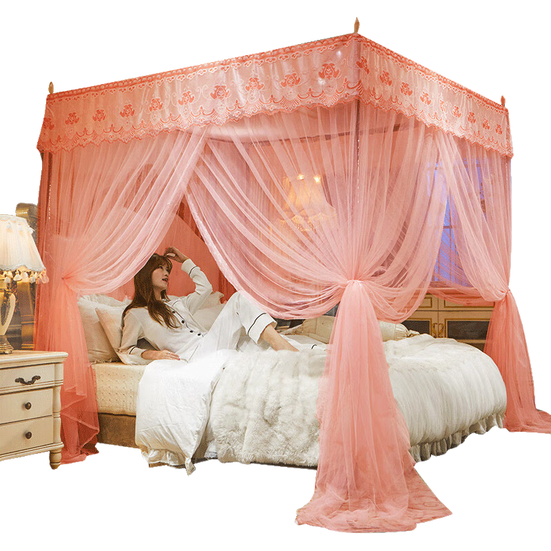 Grace Floor-Standing Palace-Style Mosquito Net for Home Bedroom, Three-Door Full Coverage Dust-Proof Anti-Mosquito Screen, Jade Color, 1.8*2 Meters