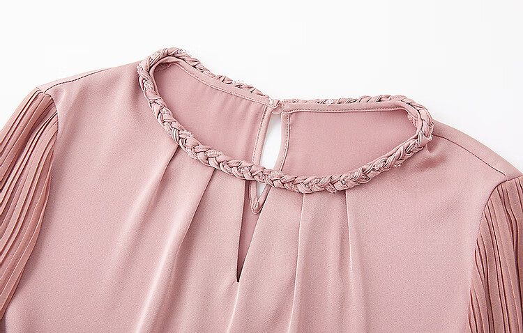 Dme [Selected Satin with Luster Yarn] Spring And Autumn Color-Block Round Neck Knit Strap Blouse, Pleated Patchwork Shirt, Women's Top 13
