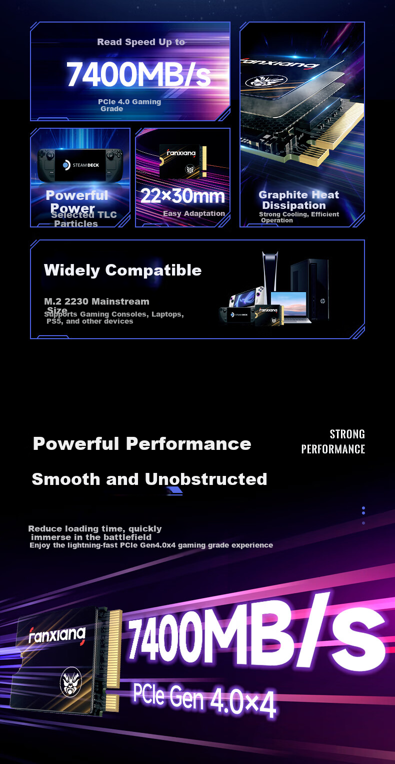 FANXIANG 500GB SSD Solid State Drive M.2 Interface NVMe Protocol PCIe 4.0 Read Speed 7300MB/s 2230 Size Gaming Handheld Expansion S730 2