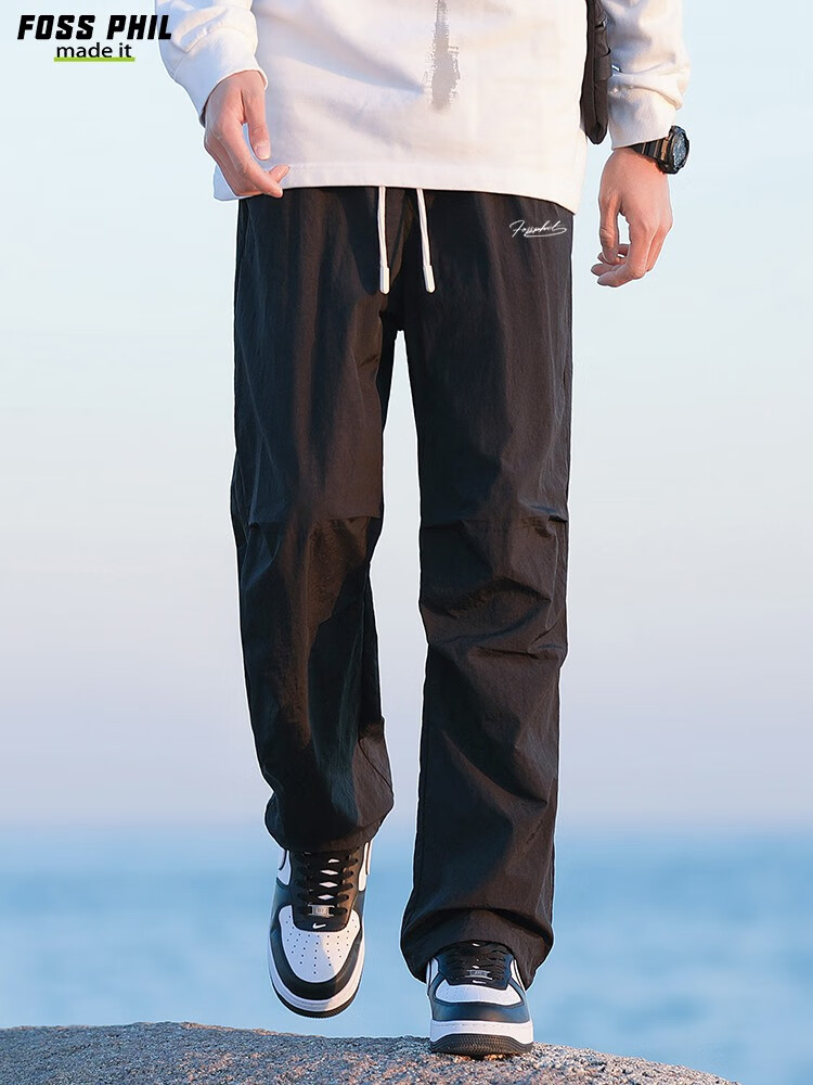 Foss Phil American-Style High Street Cargo Pants for Men, Spring And Autumn Ice-Cool Sports Straight-Leg Tapered Casual Pants, FPK57 Black M 7