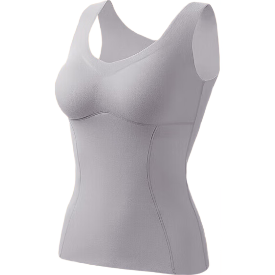 MiiOW Women's Thermal Vest with Built-In Bra Pads, Camisole Undershirt, Wool And Silk Blend, Body-Shaping Base Layer, Gray, Size L