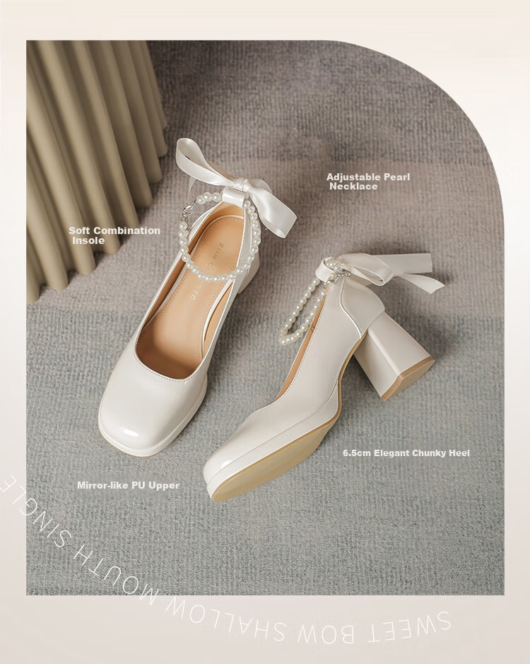 ZHR Women's Single Shoes, Summer Elegant Heightening Mary Jane Shoes, Pearl Comfortable Women's Shoes, EH69, Beige, Size 34 3