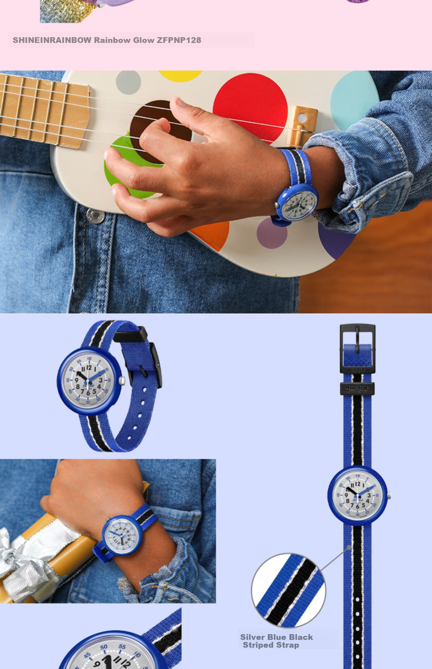 Swatch Flik Flak Children's Swiss Quartz Watch, Elementary School Birthday Gift, Rainbow Light 3