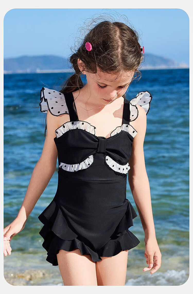 ASK JUNIOR Kids Swimsuit with Swim Cap Summer Girls' One-Piece Polka Dot Swim Dress for Beach Vacation 14