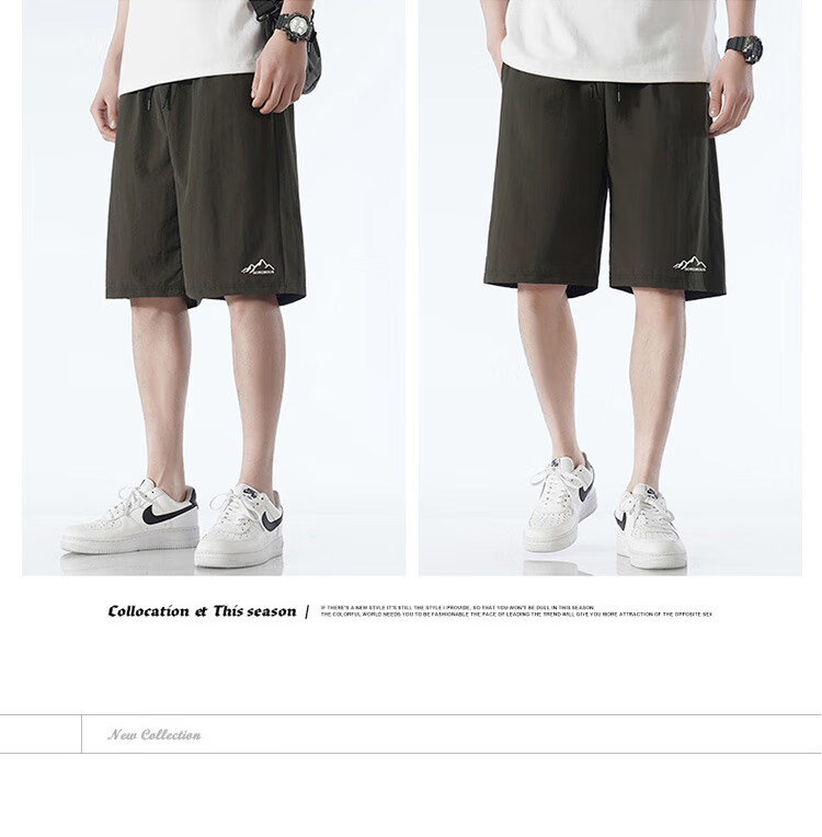 Homlean American-Style Shorts for Men, Summer Ice Silk Thin Breathable Basketball Pants, Outdoor Wear, Large Size Casual Pants CG03 Gray M 12
