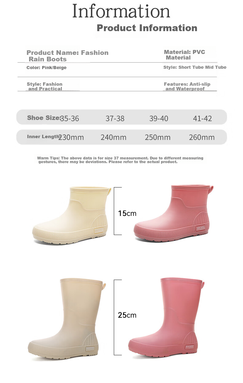 FOOTOPPO Fashion Rain Boots for Women, Short Mid-Calf Waterproof Rubber Shoes, Non-Slip Overshoes for Adults And Ladies 2