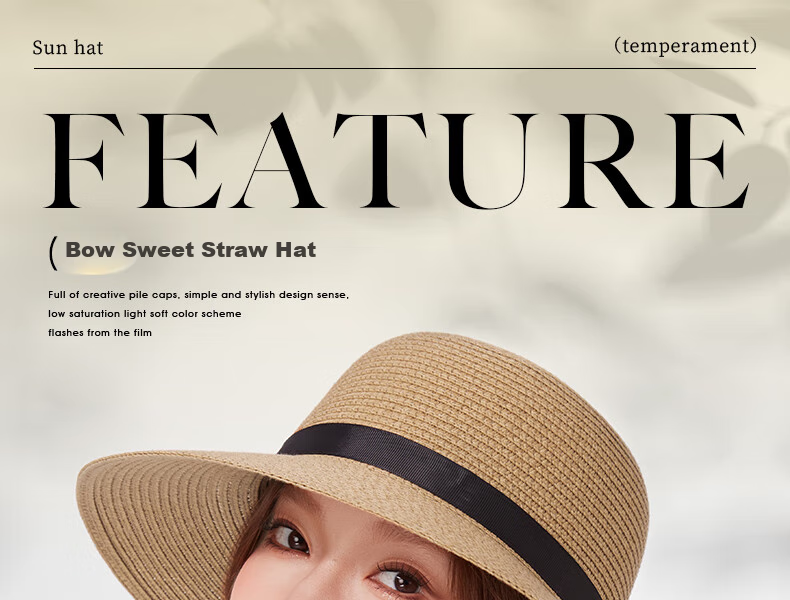 CACUSS Women's Sun Protection Hat, Spring And Summer Straw Hat, Sun Visor, Fisherman Hat, Beach Outdoor Sweet Bow Tie Khaki 1