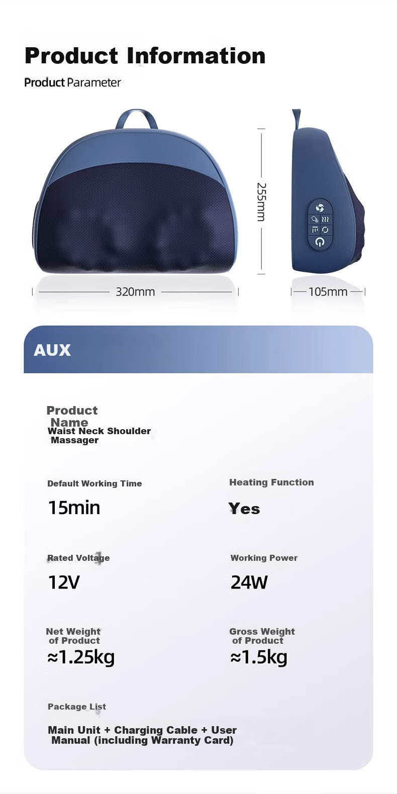 AUX Cervical Spine And Lumbar Massage Pillow GL89 Gift Box Set Shoulder Leg Back Kneading Hot Compress Waist Pain Relief Massage Device Mid-Autumn Festival Gift 20