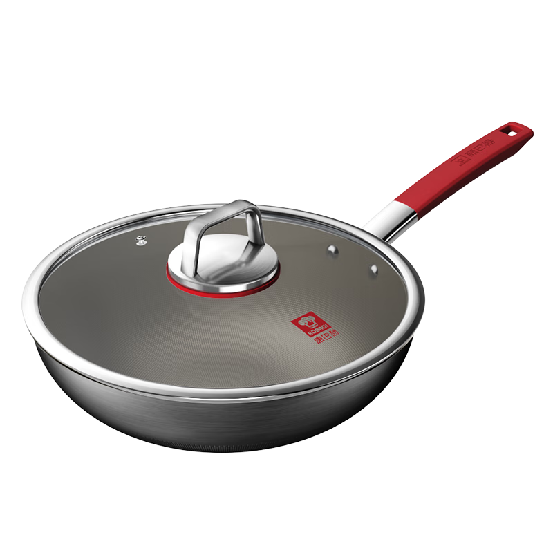 KBH Wok, Non-Coated Titanium Non-Stick Pan for Home Use, Low Smoke Flat Bottom Frying Pan, Compatible with Induction Cooker And Open Flame
