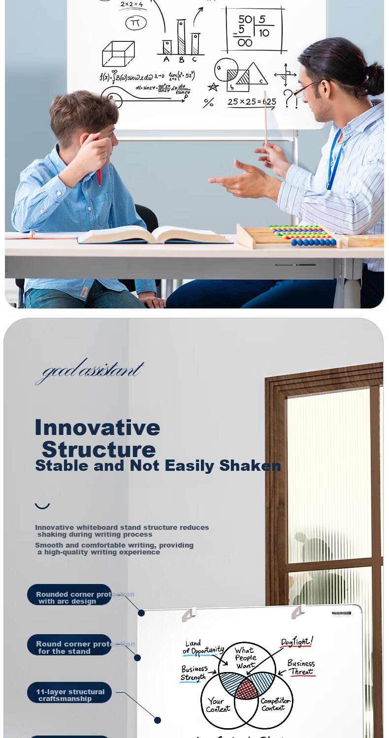 Deli 120*90cm Ballet-Style Whiteboard with Stand, Ultra-Narrow Frame Stable Type, Movable Magnetic Whiteboard for Meetings, Office, Teaching And Home Use 4