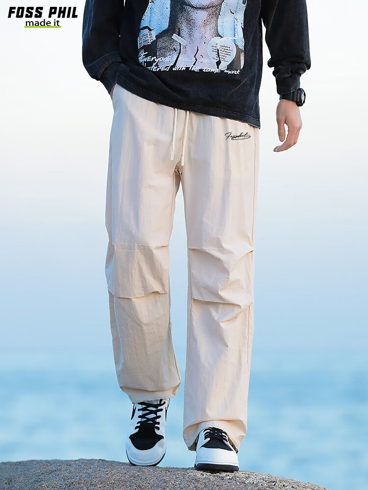 Foss Phil American-Style High Street Cargo Pants for Men, Spring And Autumn Ice-Cool Sports Straight-Leg Tapered Casual Pants, FPK57 Black M 9